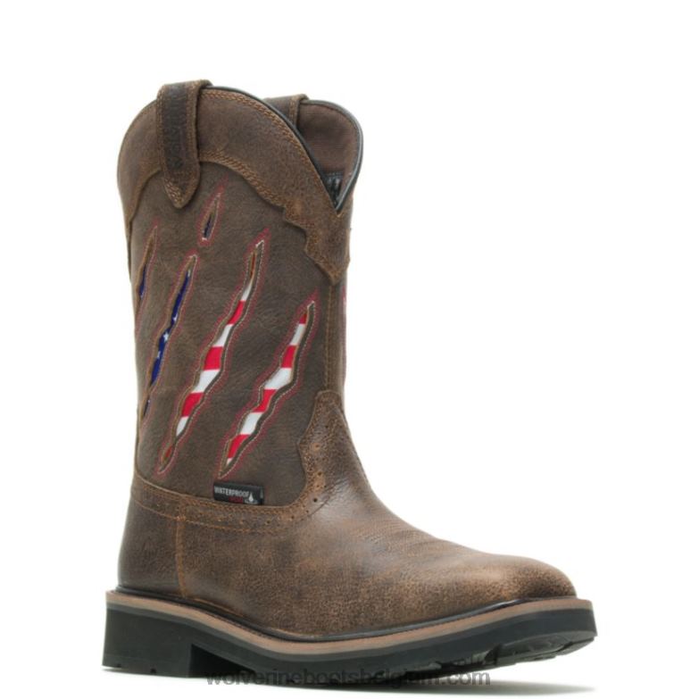 Hommes éleveur griffe embout d'acier wellington FLPHX92 Wolverine marron/drapeau