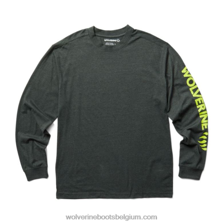 Hommes graphique à manches longues - logo sur la manche FLPHX255 Wolverine chiné gris foncé