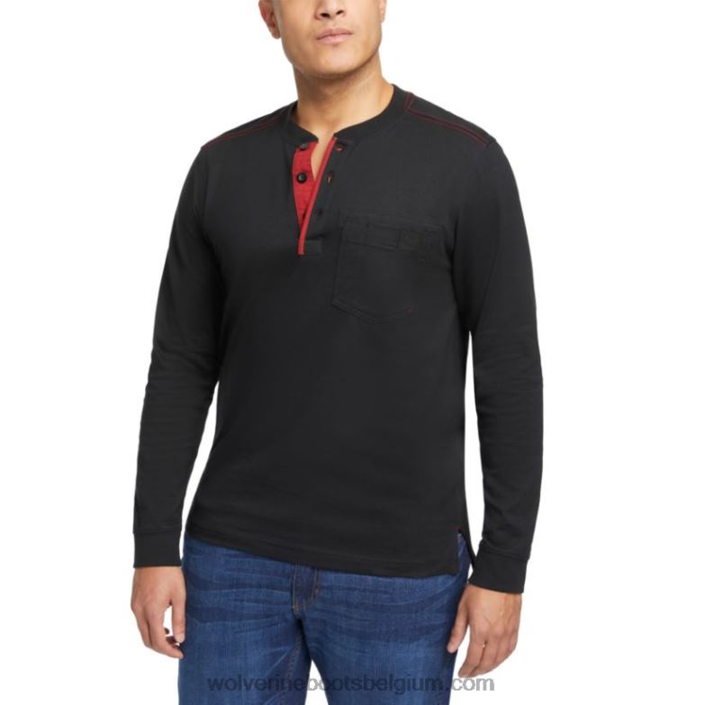Hommes henley en coton à manches longues Guardian FLPHX253 Wolverine noir