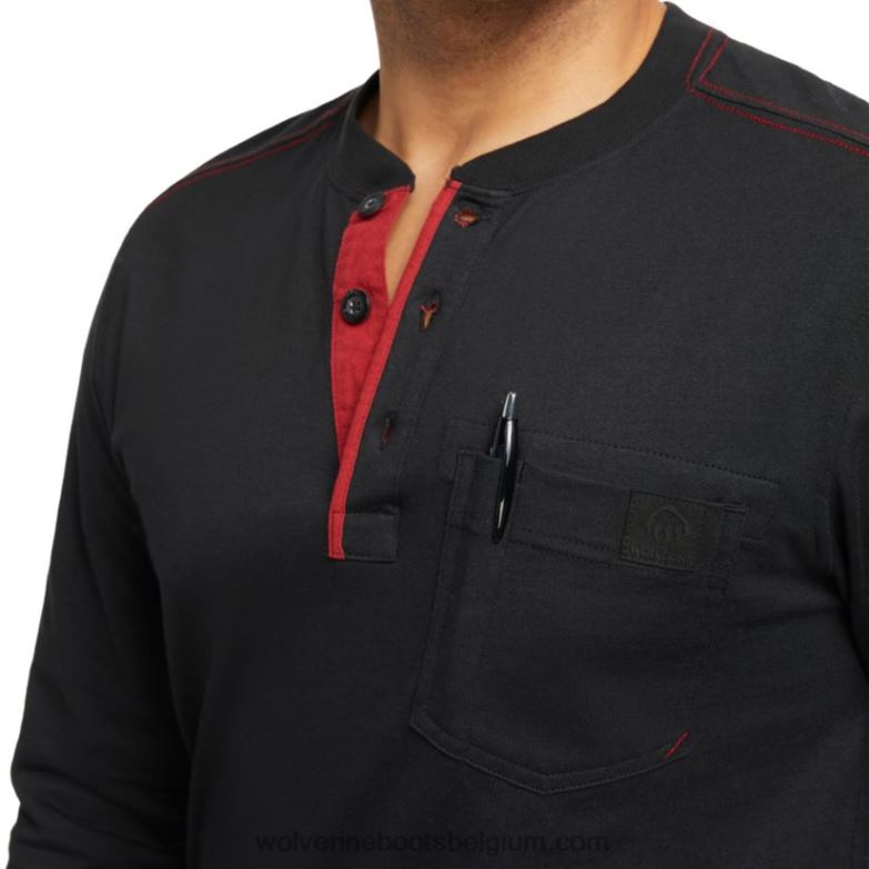 Hommes henley en coton à manches longues Guardian FLPHX253 Wolverine noir