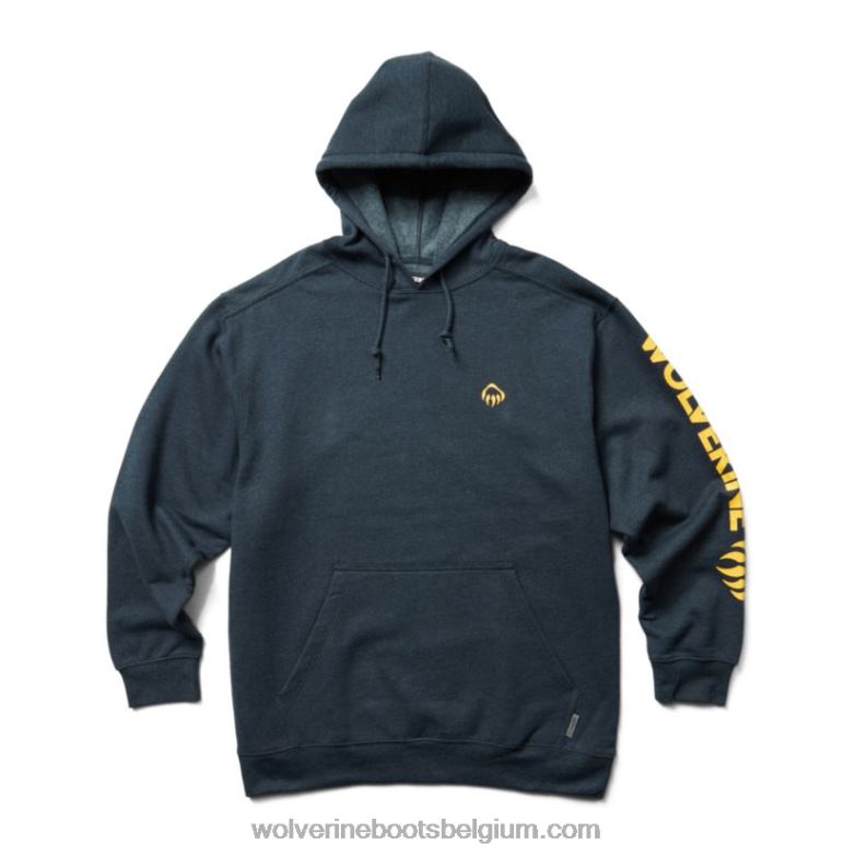 Hommes sweat à capuche graphique- logo sur la manche FLPHX235 Wolverine chiné bleu marine foncé