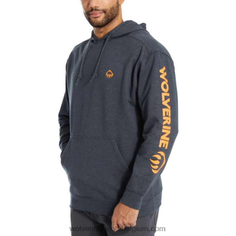 Hommes sweat à capuche graphique- logo sur la manche FLPHX235 Wolverine chiné bleu marine foncé